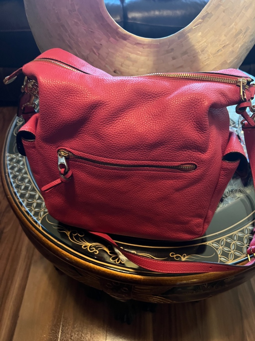 Coach Pebbled Leather Shoulder Bag in Raspberry - Picture 3 of 3